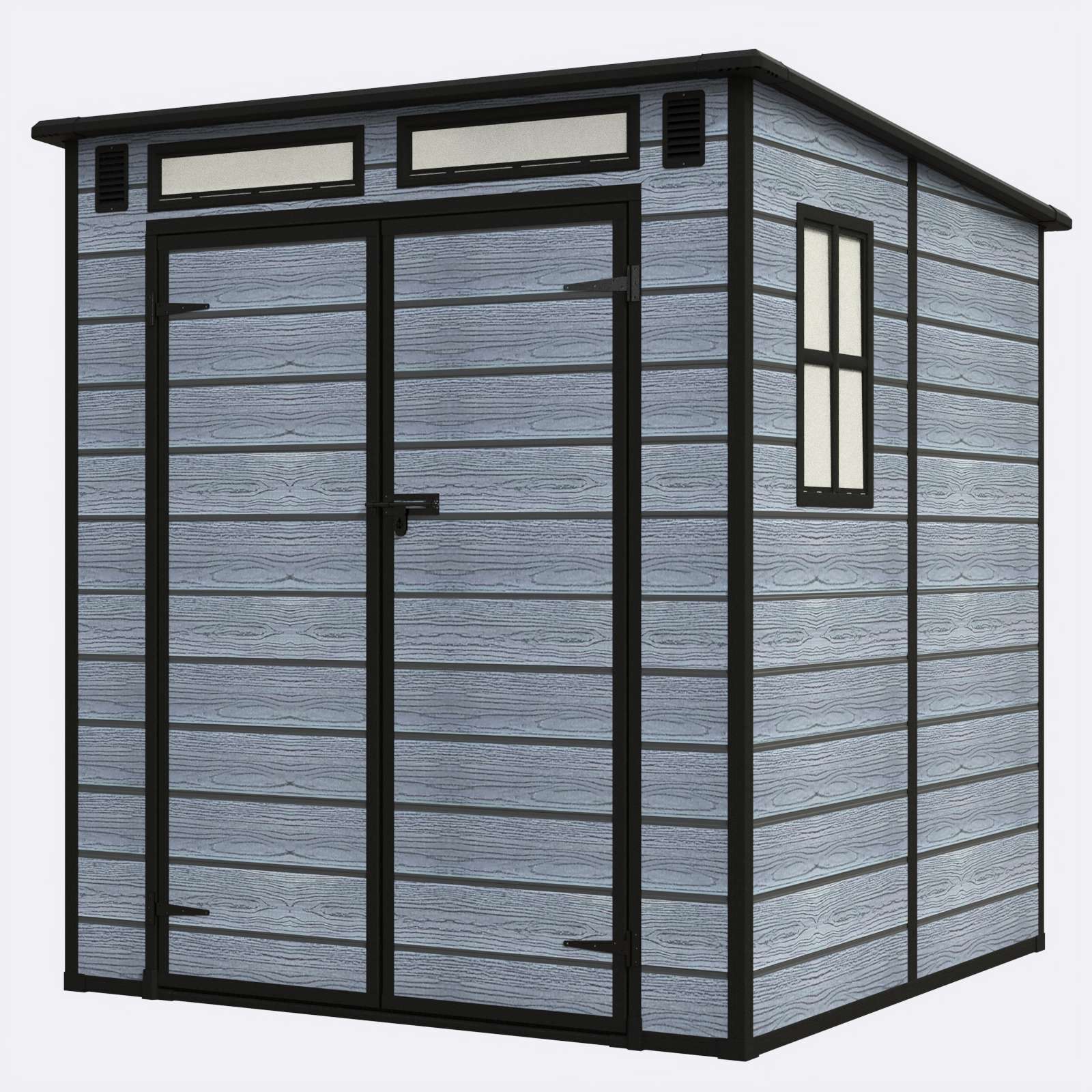 BIRCHTREE Plastic Garden Shed Wood Grain With Windows Grey