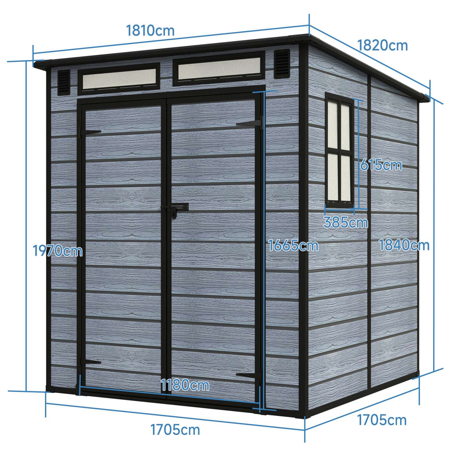 BIRCHTREE Plastic Garden Shed Wood Grain With Windows Grey