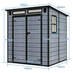 BIRCHTREE Plastic Garden Shed Wood Grain With Windows Grey