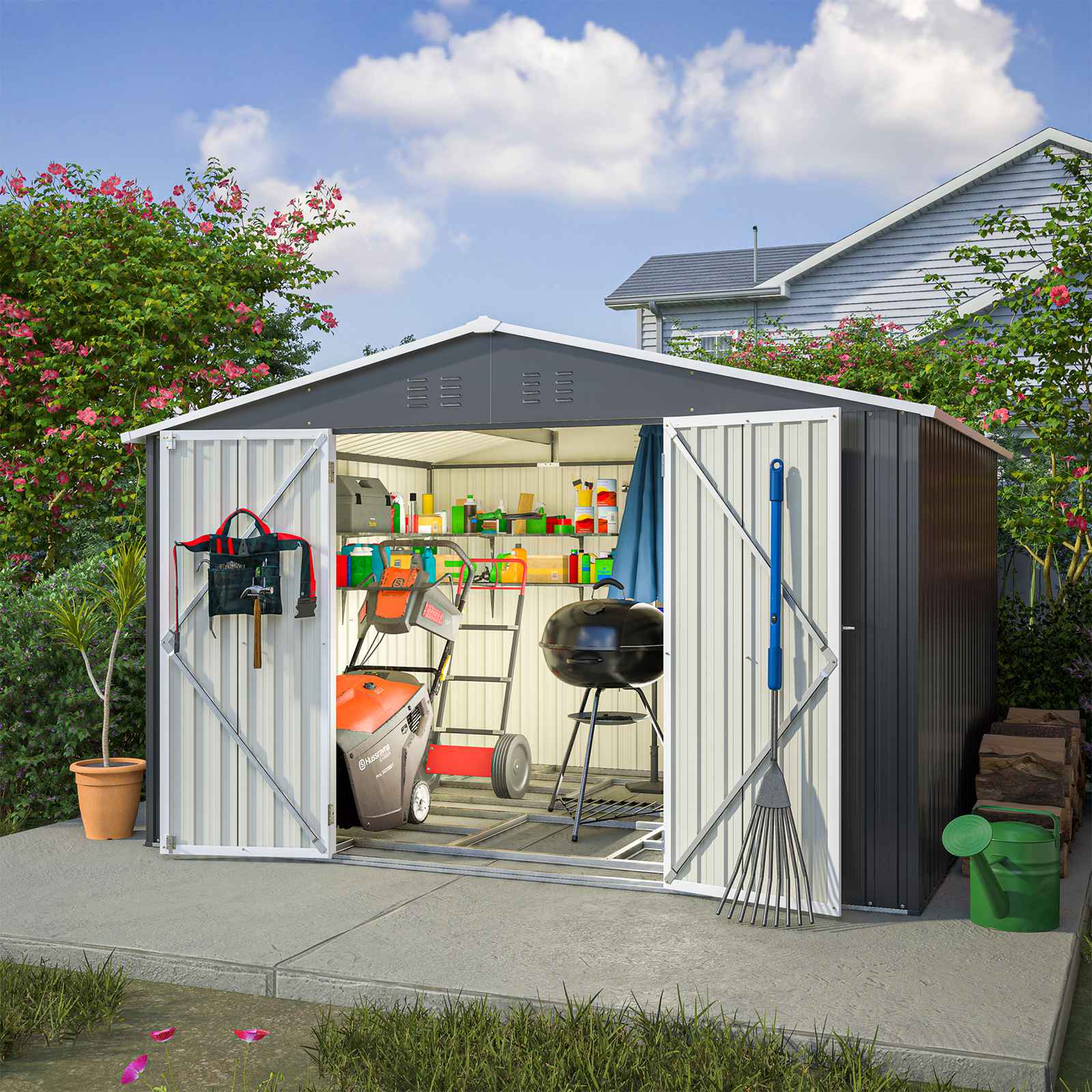 BIRCHTREE Garden Shed Metal Apex Roof