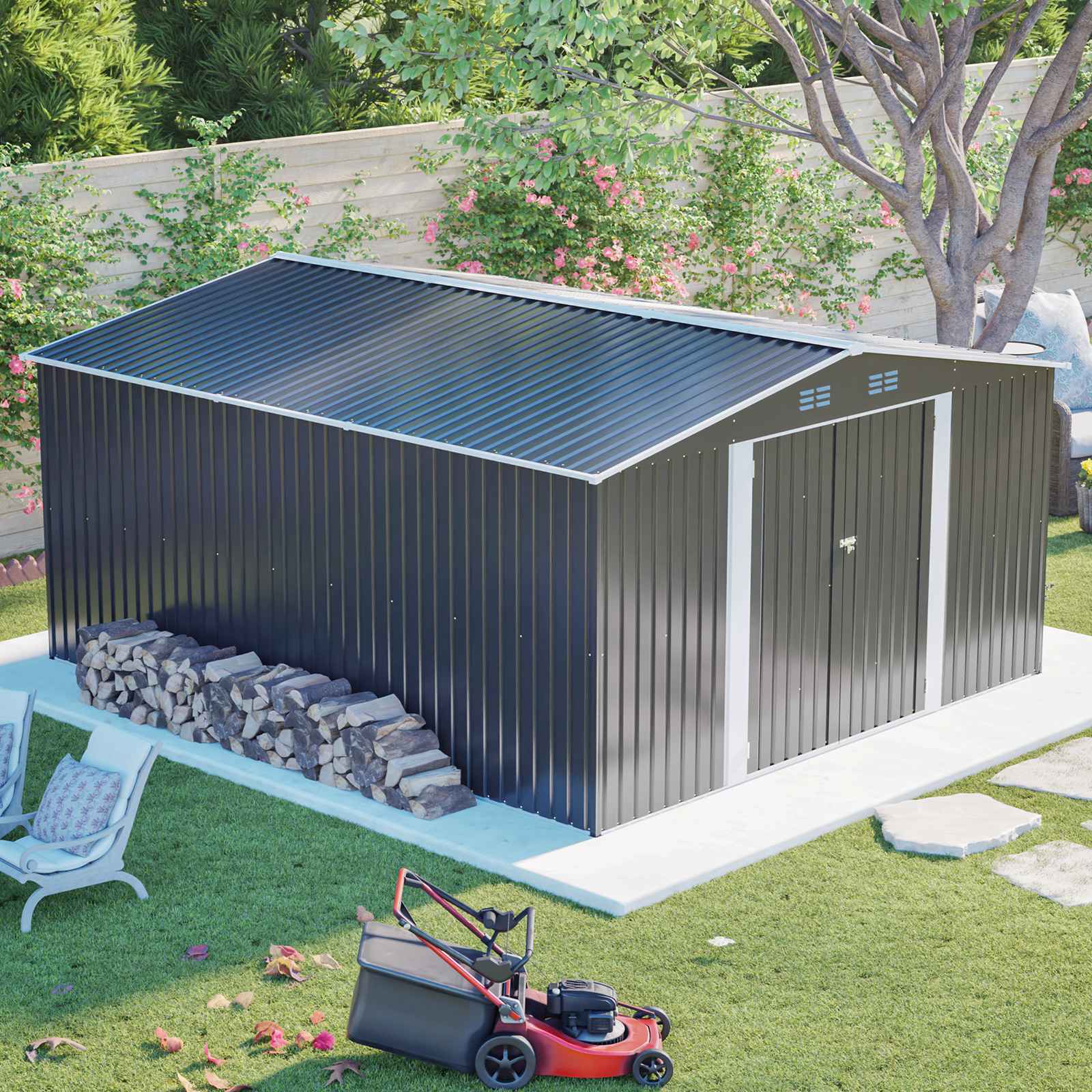 BIRCHTREE Garden Shed Metal Apex Roof