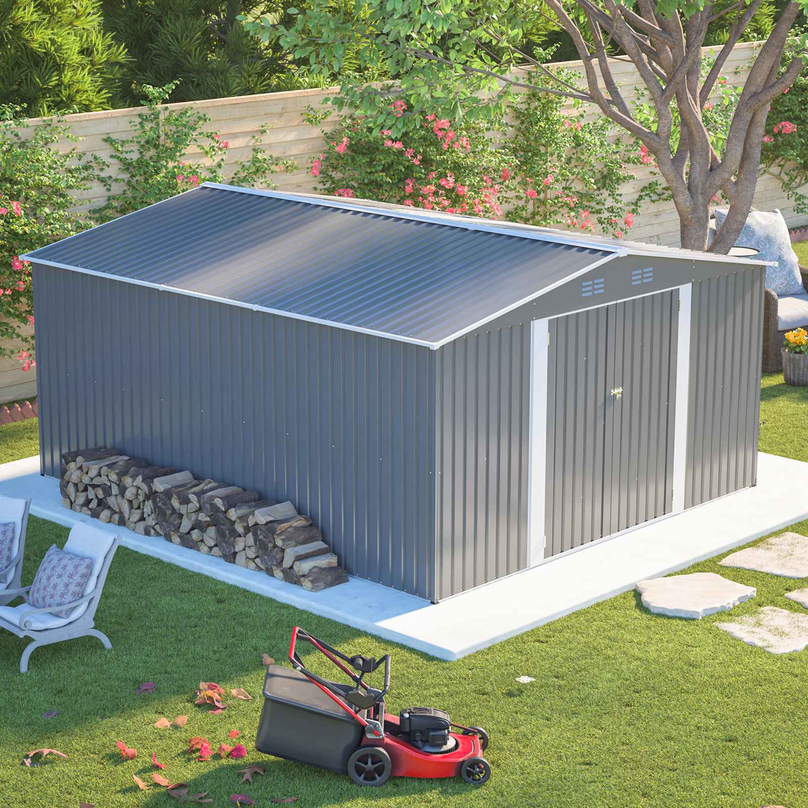 BIRCHTREE Garden Shed Metal Apex Roof