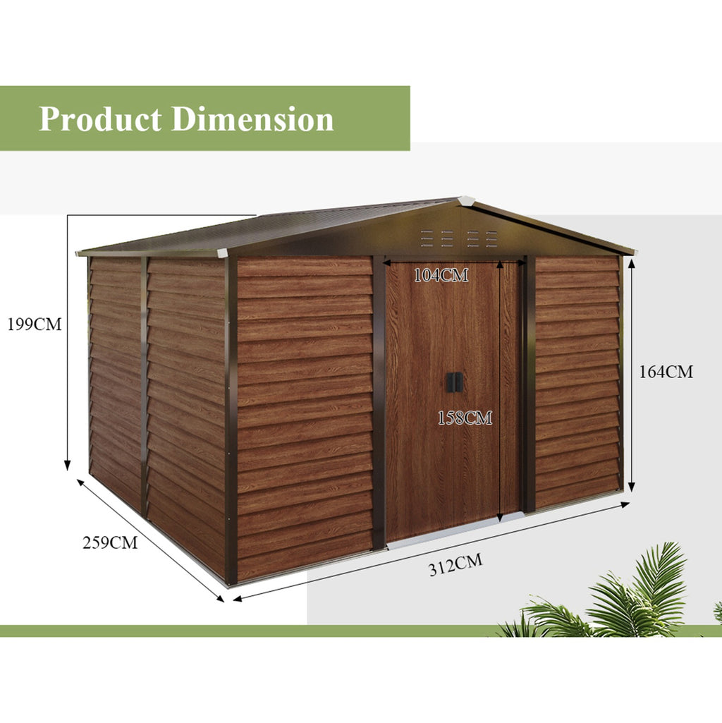 BIRCHTREE Metal Garden Shed Wood Grain