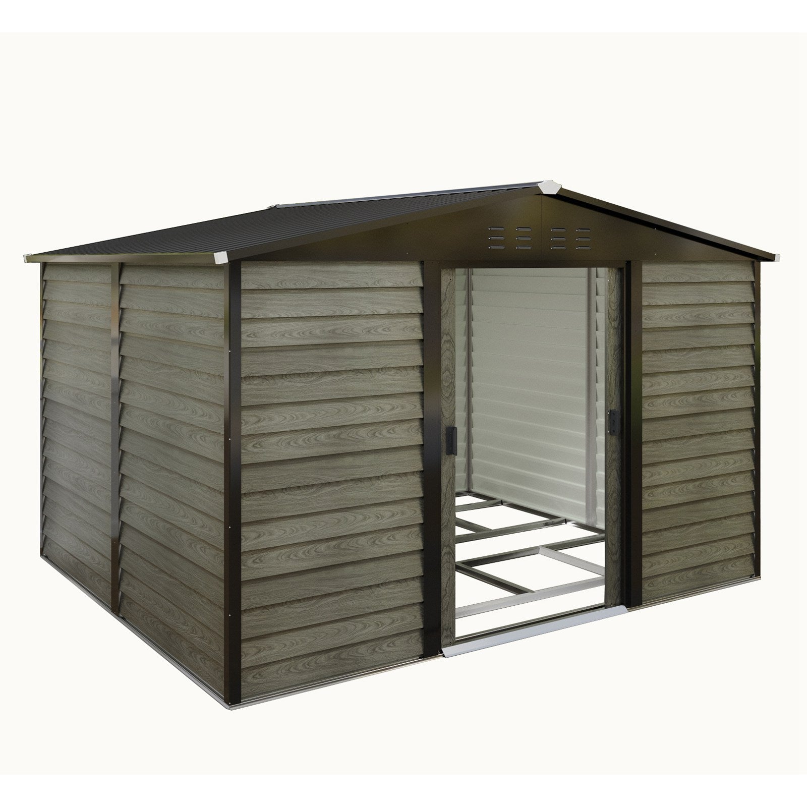 BIRCHTREE Metal Garden Shed Wood Grain
