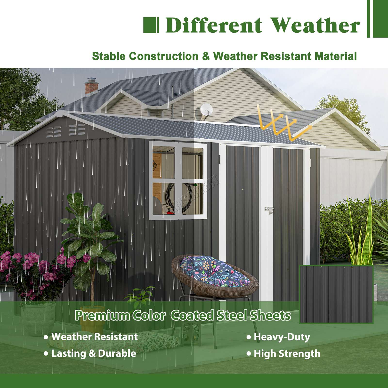 BIRCHTREE Garden Shed Metal With Window