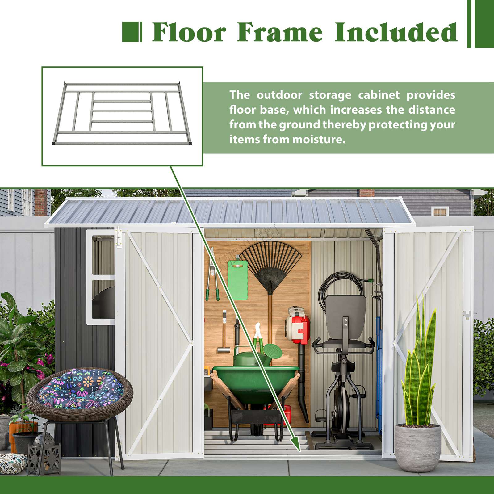 BIRCHTREE Garden Shed Metal With Window