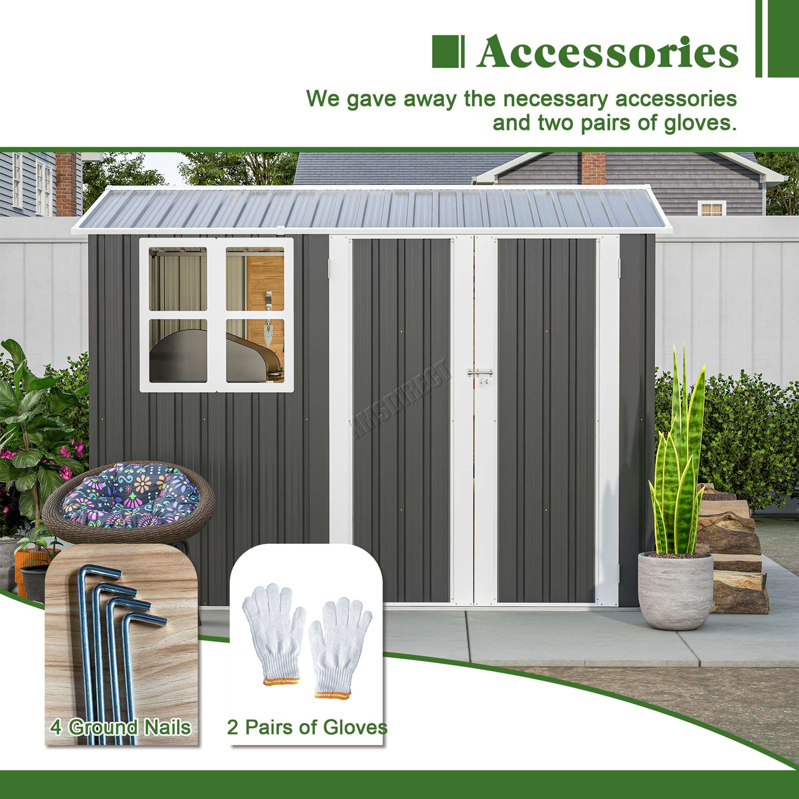 BIRCHTREE Garden Shed Metal With Window