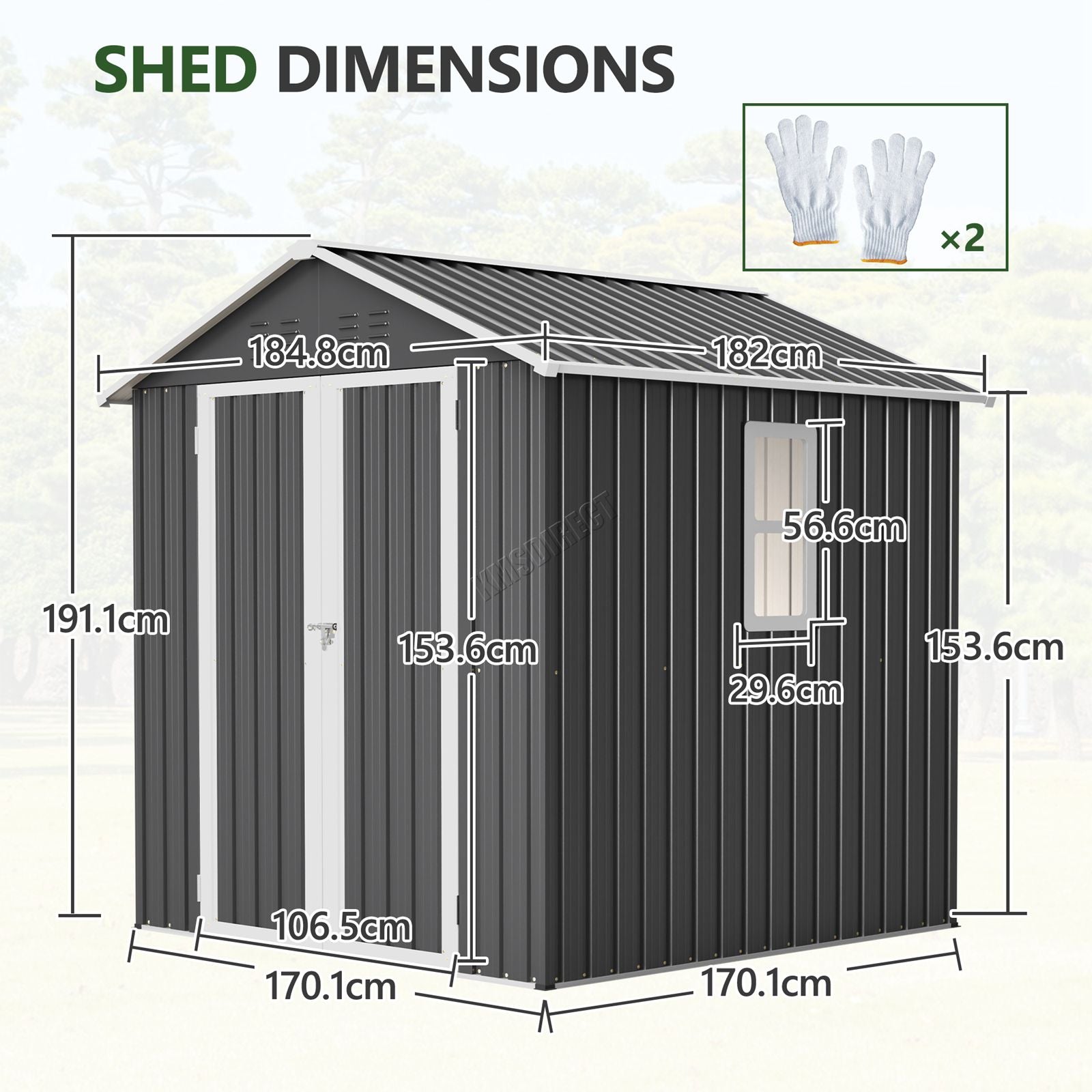 BIRCHTREE Garden Shed Metal With Window