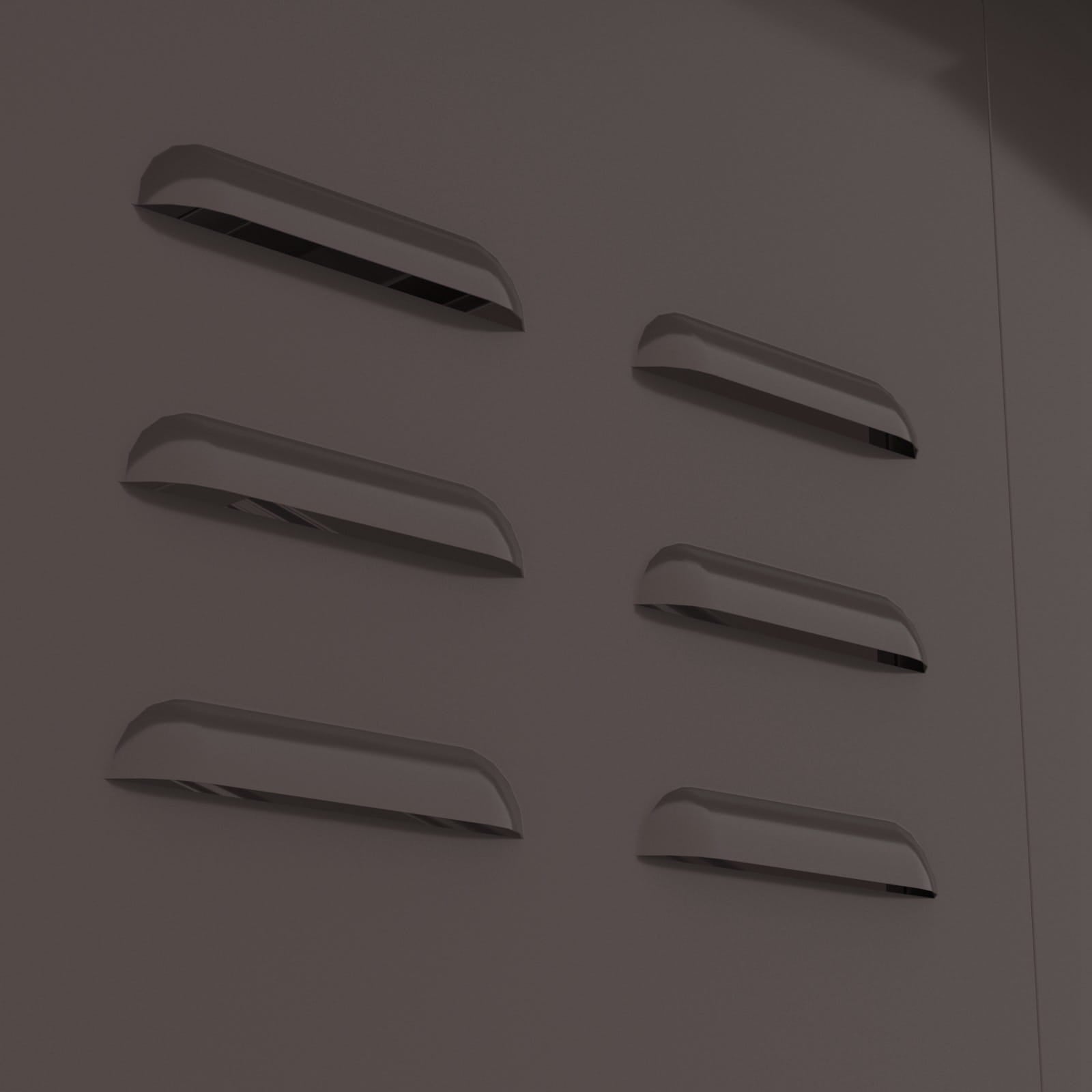 Set of zoomed in air vents from a steel shed