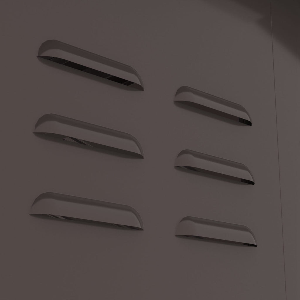 Set of ventilation slits from a garden steel shed background