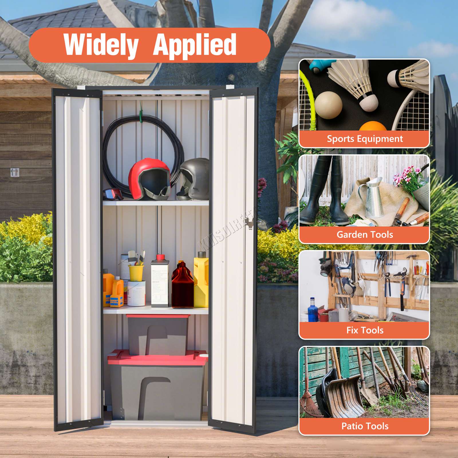 BIRCHTREE Metal Garden Storage Box Weatherproof Cabinet with Shelves