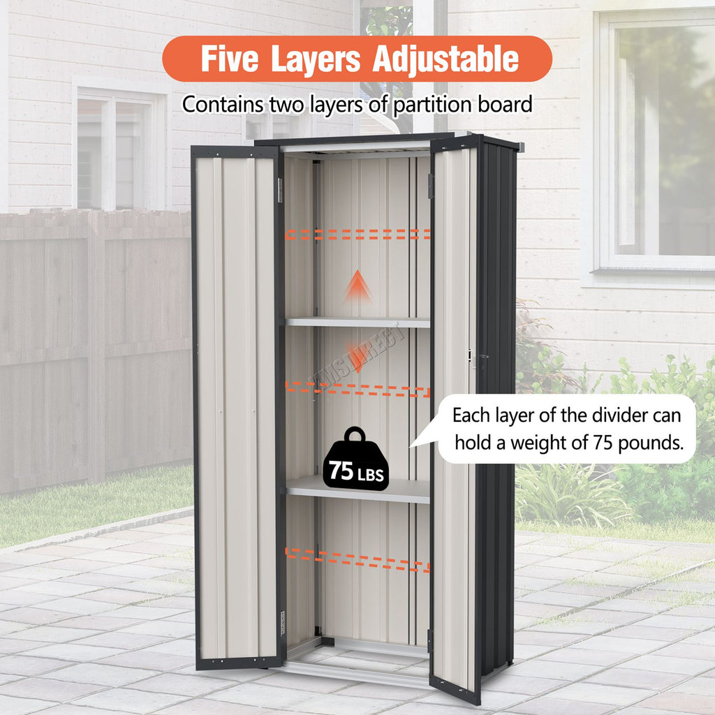 BIRCHTREE Metal Garden Storage Box Weatherproof Cabinet with Shelves