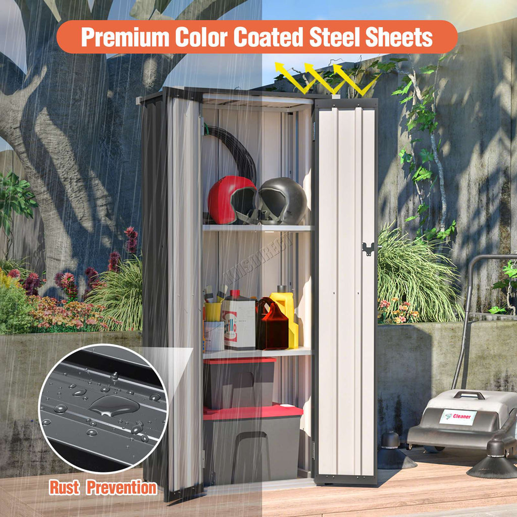 BIRCHTREE Metal Garden Storage Box Weatherproof Cabinet with Shelves