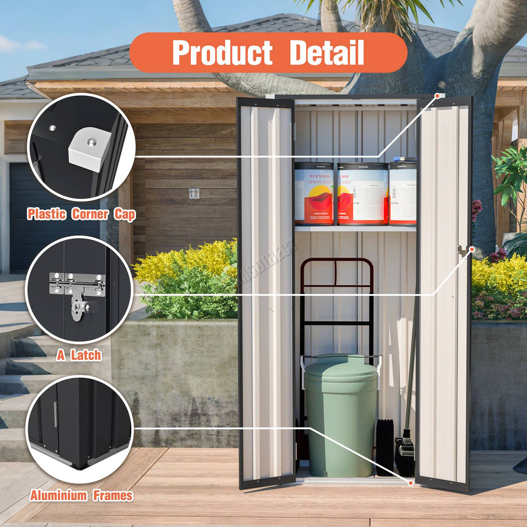 BIRCHTREE Metal Garden Storage Box Weatherproof Cabinet with Shelves