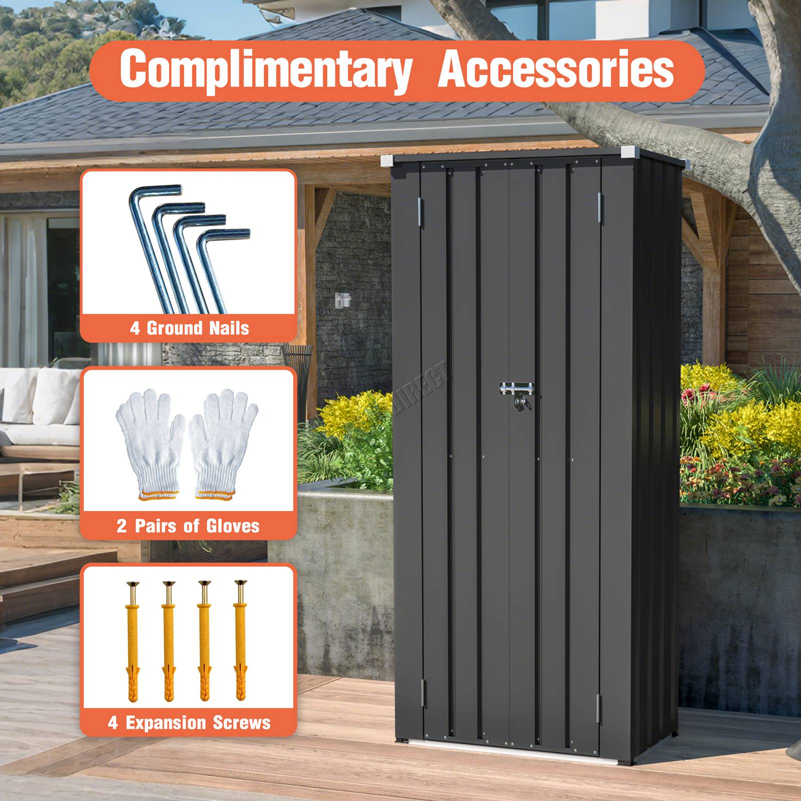 BIRCHTREE Metal Garden Storage Box Weatherproof Cabinet with Shelves