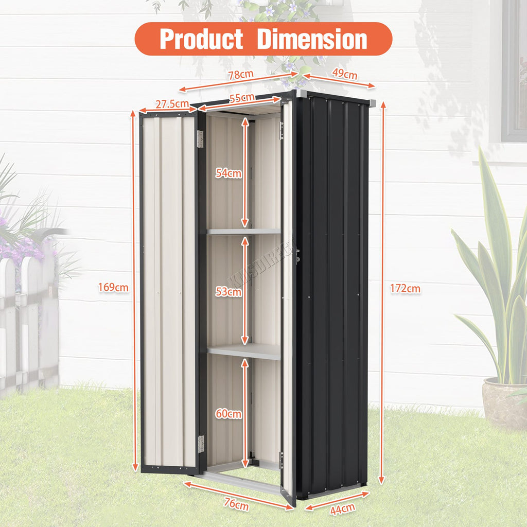 BIRCHTREE Metal Garden Storage Box Weatherproof Cabinet with Shelves