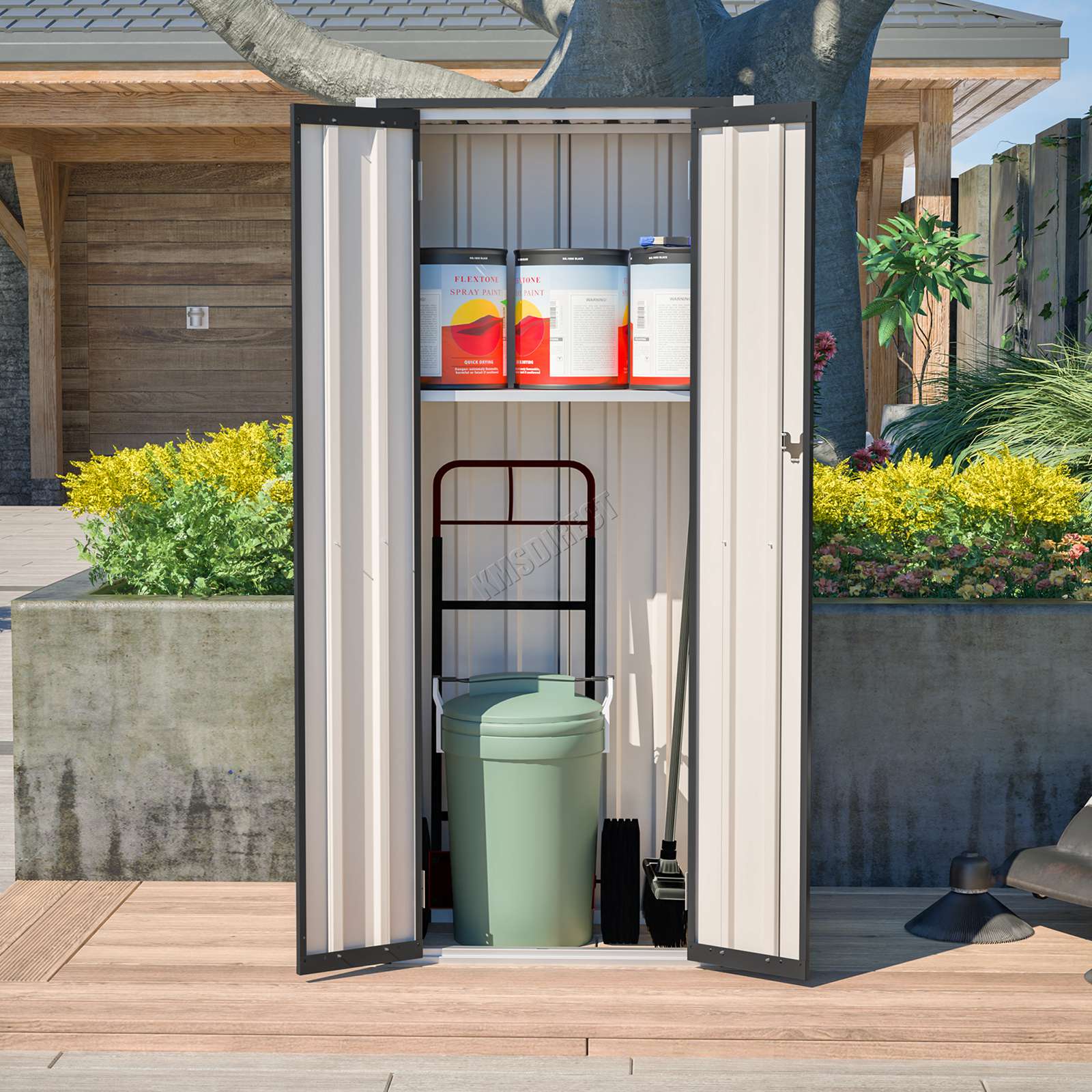 BIRCHTREE Metal Garden Storage Box Weatherproof Cabinet with Shelves