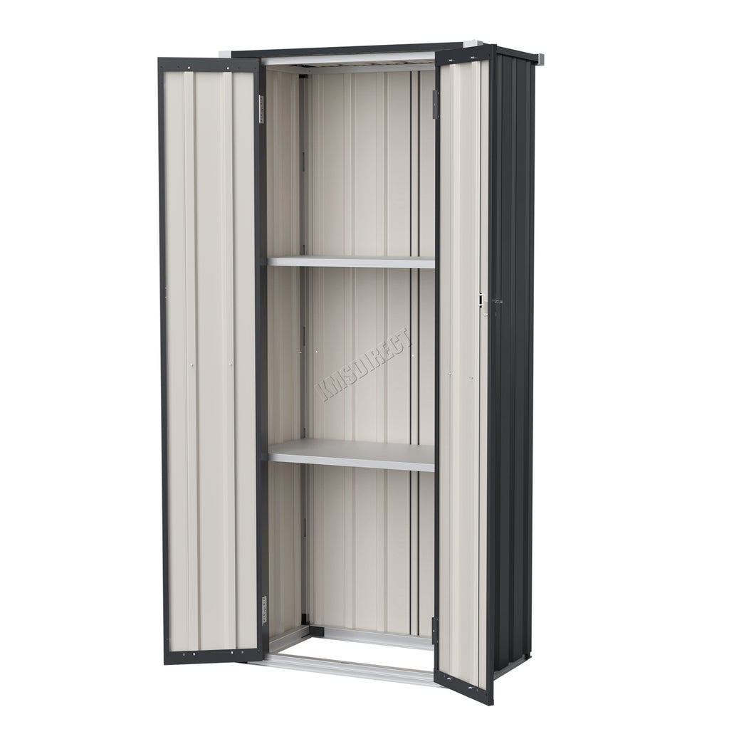 BIRCHTREE Metal Garden Storage Box Weatherproof Cabinet with Shelves