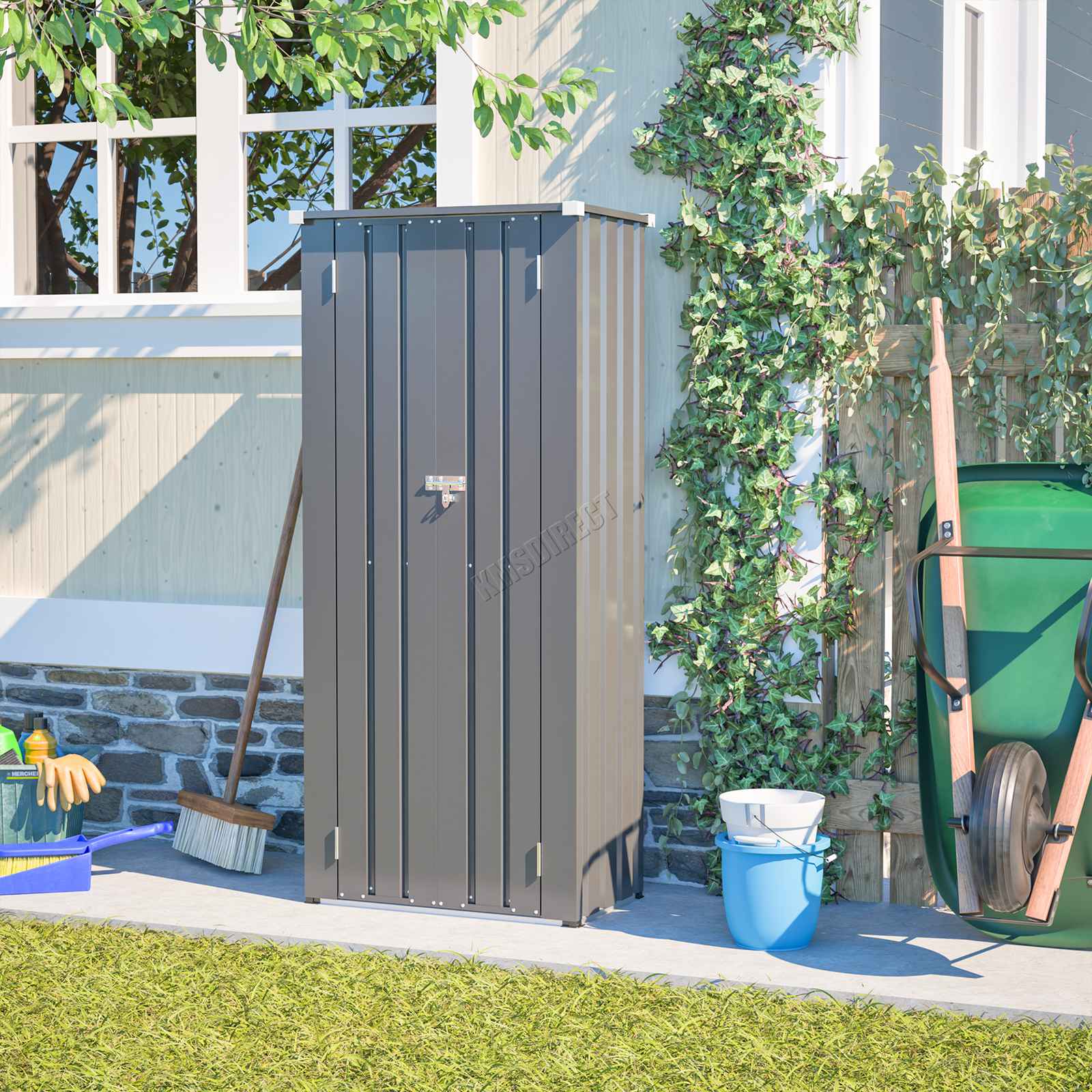 BIRCHTREE Metal Garden Storage Box Weatherproof Cabinet with Shelves