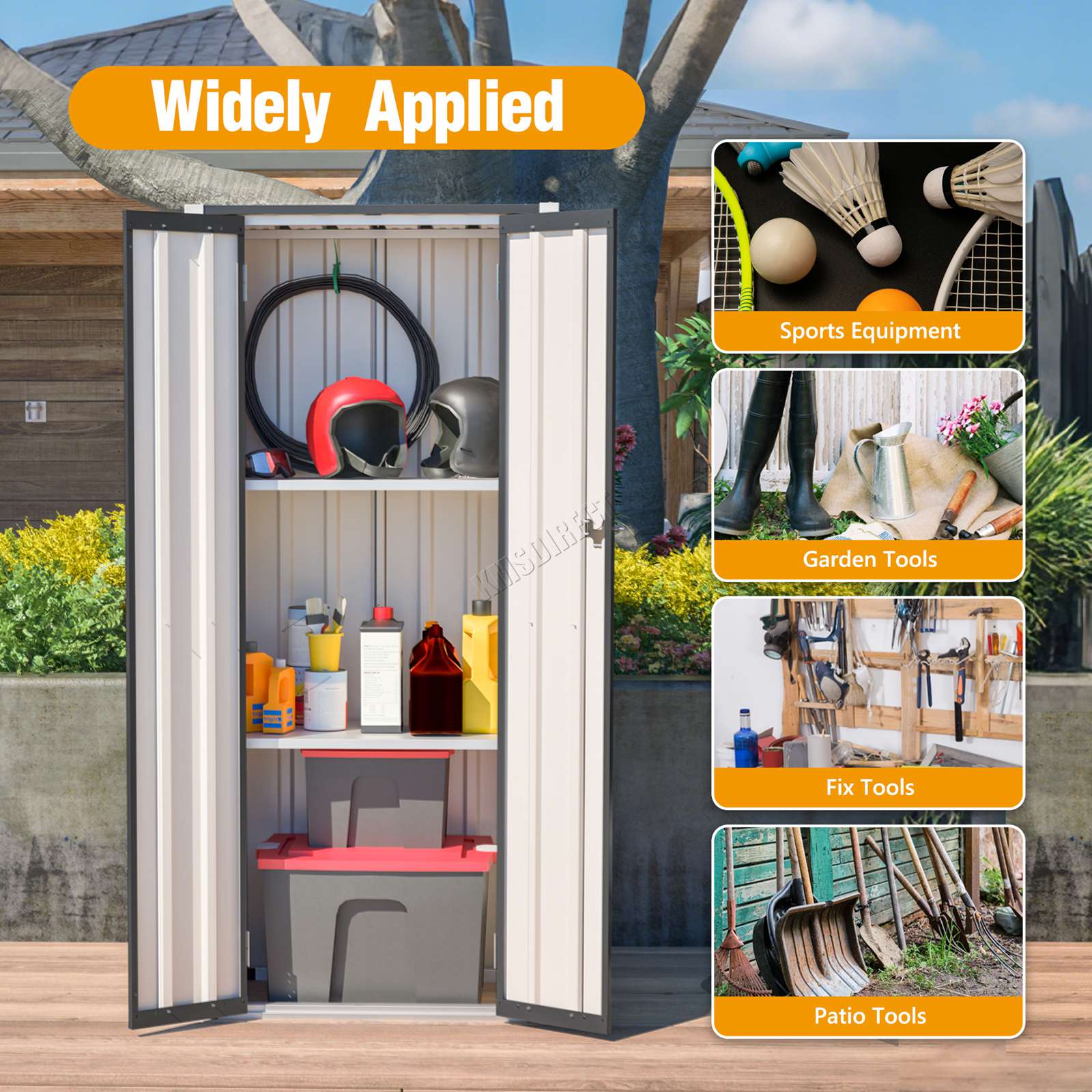 BIRCHTREE Metal Garden Storage Box Weatherproof Cabinet with Shelves