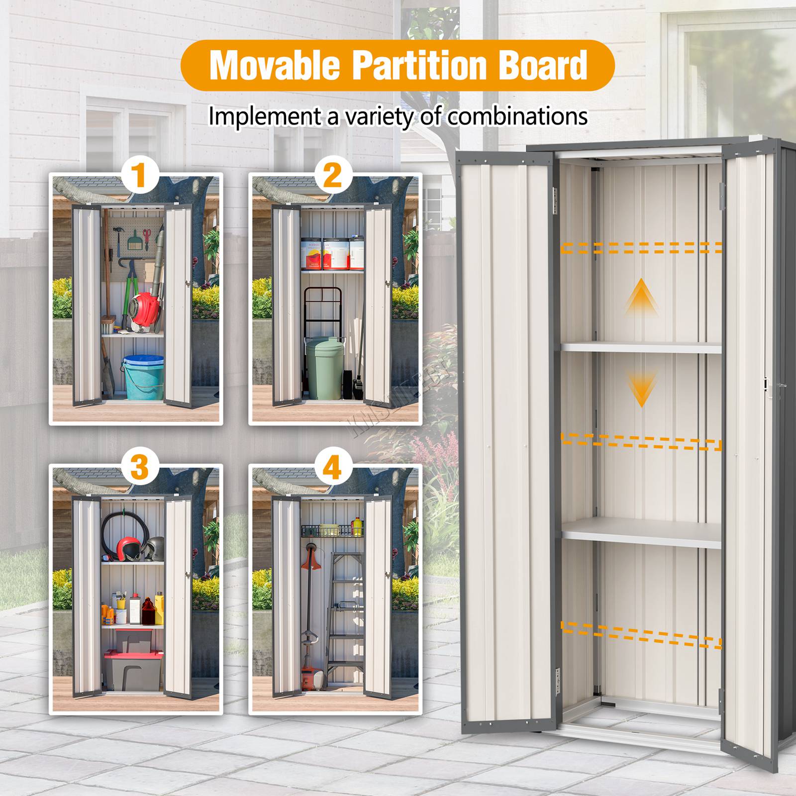 BIRCHTREE Metal Garden Storage Box Weatherproof Cabinet with Shelves