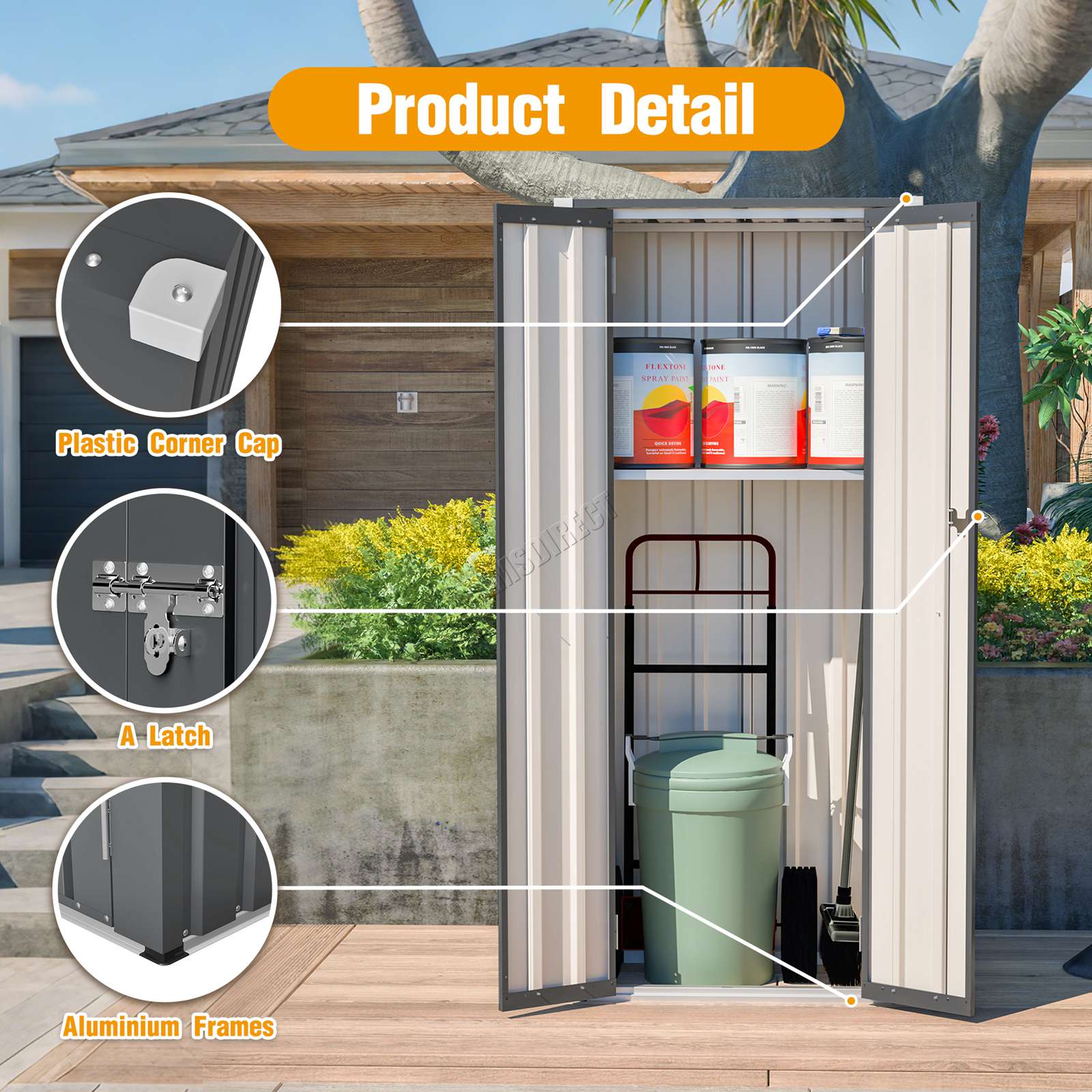 BIRCHTREE Metal Garden Storage Box Weatherproof Cabinet with Shelves