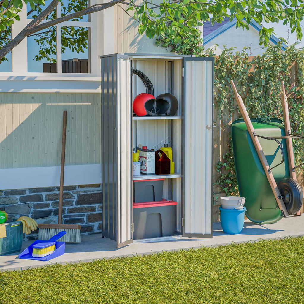 BIRCHTREE Metal Garden Storage Box Weatherproof Cabinet with Shelves