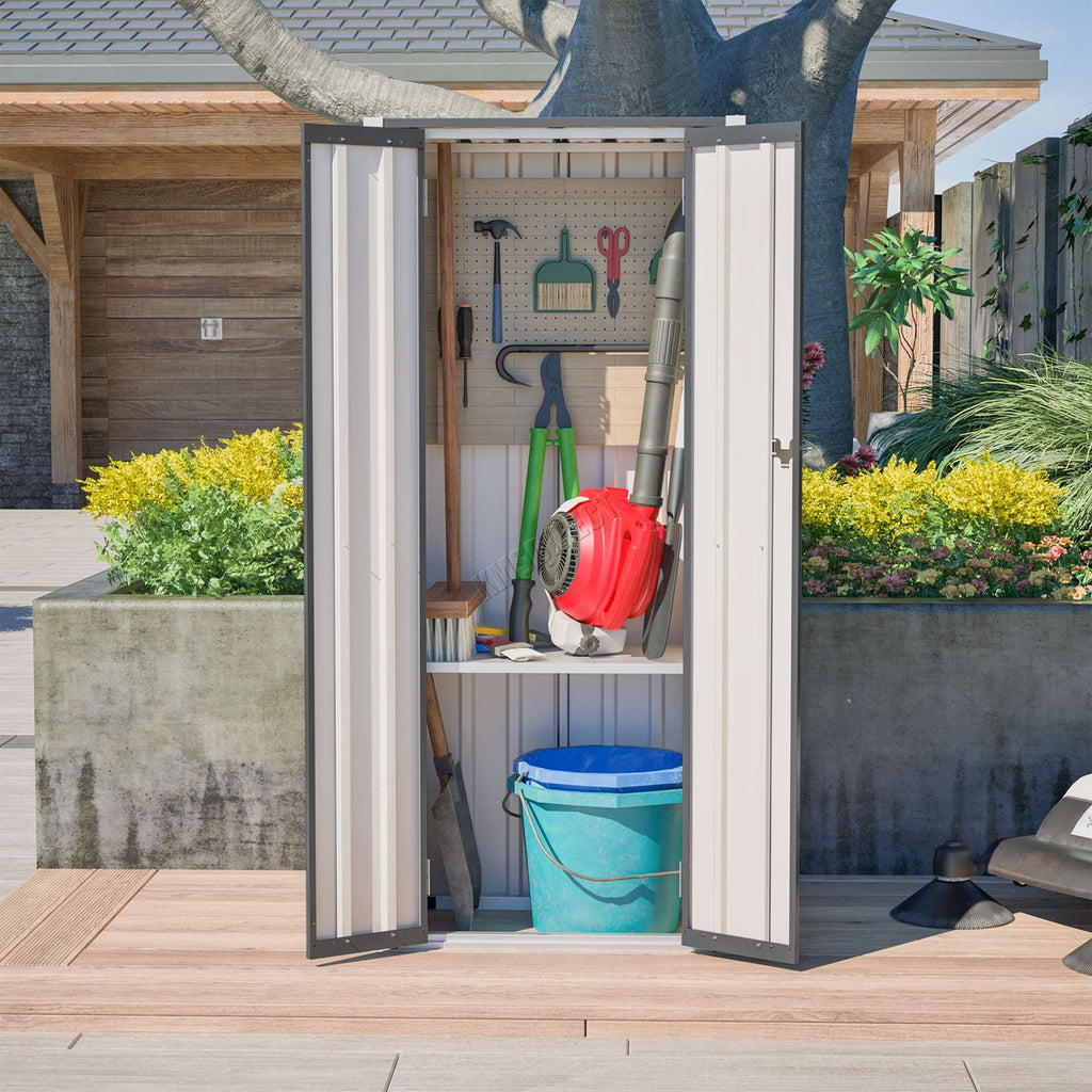 BIRCHTREE Metal Garden Storage Box Weatherproof Cabinet with Shelves