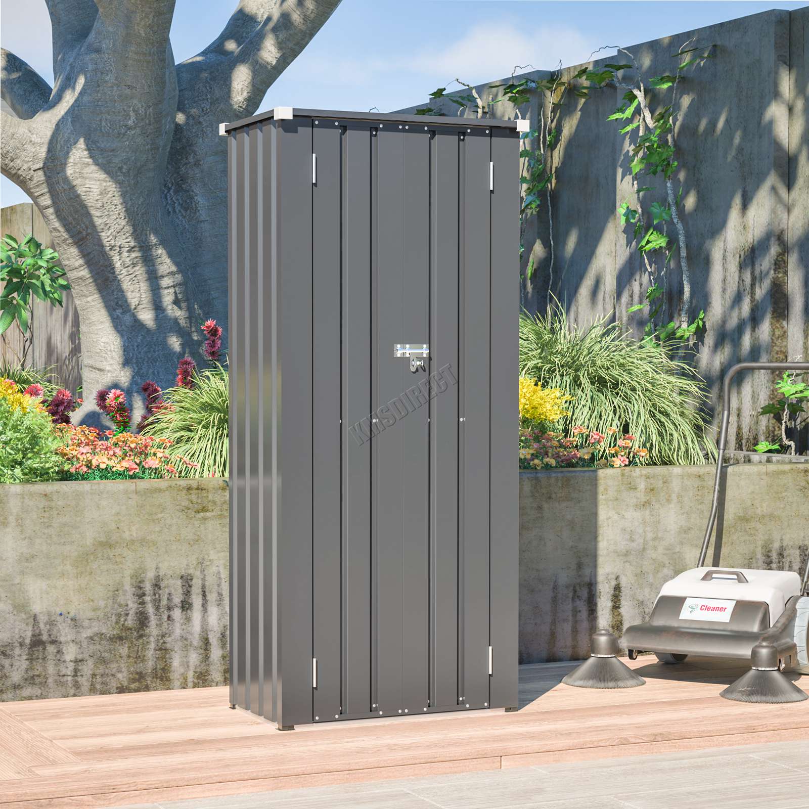 BIRCHTREE Metal Garden Storage Box Weatherproof Cabinet with Shelves