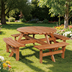 BIRCHTREE Wooden Picnic Table 8 Seater Pub Bench Round furniture Garden Patio