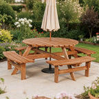 BIRCHTREE Wooden Picnic Table 8 Seater Pub Bench Round furniture Garden Patio