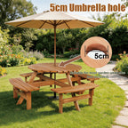 BIRCHTREE Wooden Picnic Table 8 Seater Pub Bench Round furniture Garden Patio