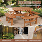 BIRCHTREE Wooden Picnic Table 8 Seater Pub Bench Round furniture Garden Patio