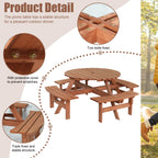 BIRCHTREE Wooden Picnic Table 8 Seater Pub Bench Round furniture Garden Patio