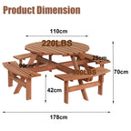 BIRCHTREE Wooden Picnic Table 8 Seater Pub Bench Round furniture Garden Patio
