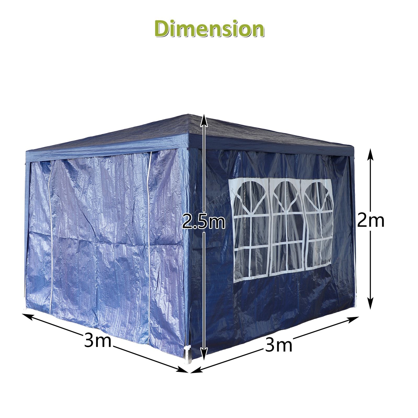 BIRCHTREE Gazebo PE 3x3m Tent With 4 Walls Canopy