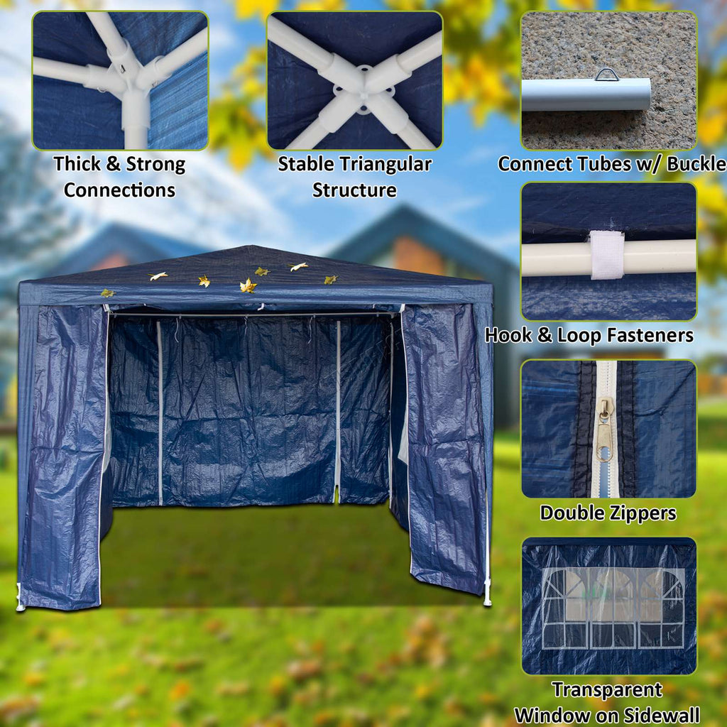 BIRCHTREE Gazebo PE 3x3m Tent With 4 Walls Canopy