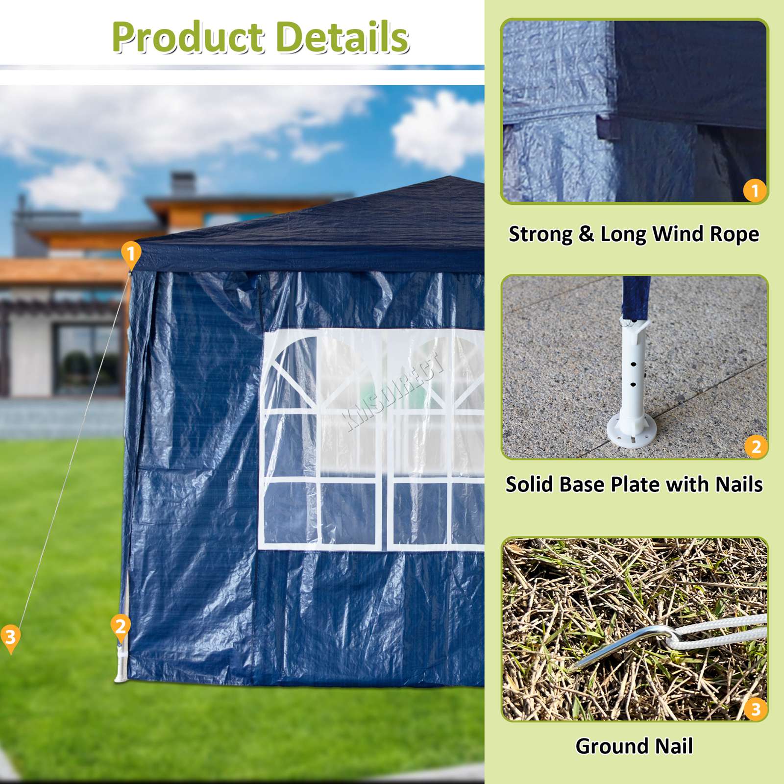 BIRCHTREE Gazebo PE 3x3m Tent With 4 Walls Canopy