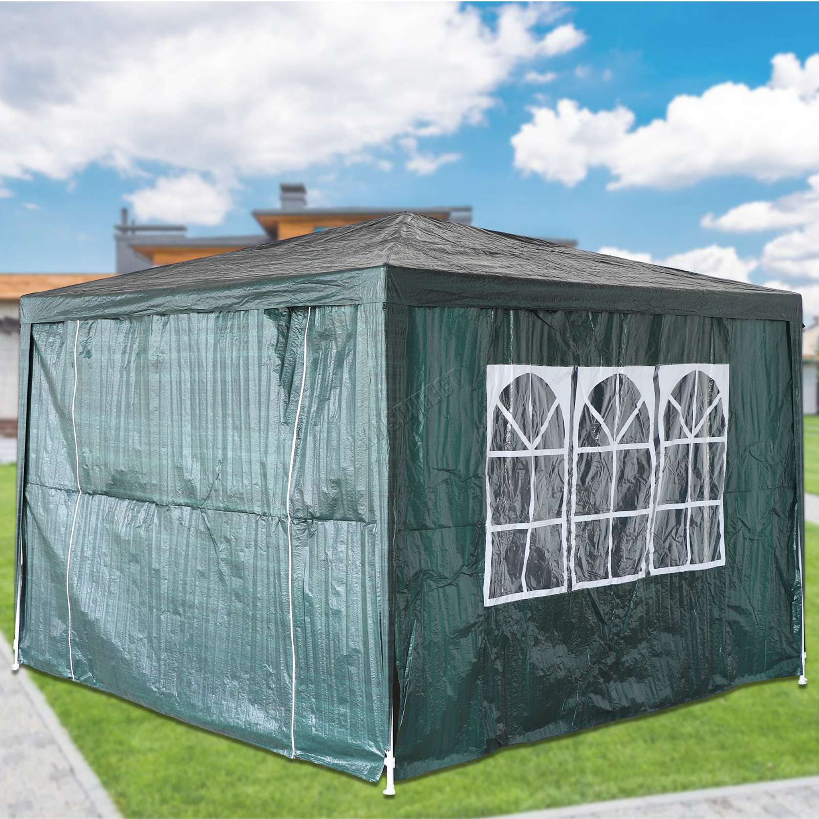 BIRCHTREE Gazebo PE 3x3m Tent With 4 Walls Canopy