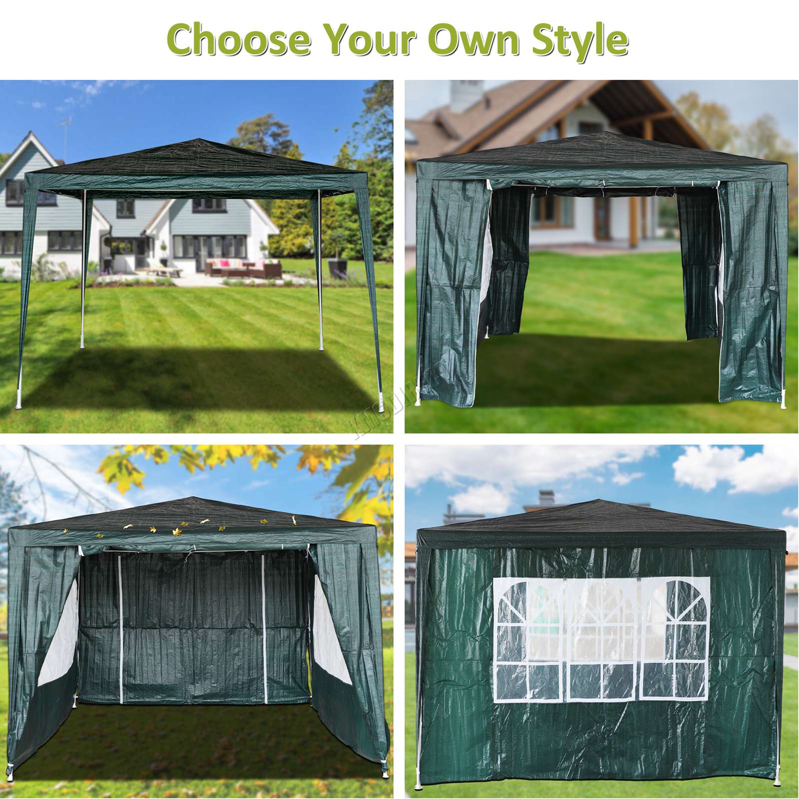 BIRCHTREE Gazebo PE 3x3m Tent With 4 Walls Canopy
