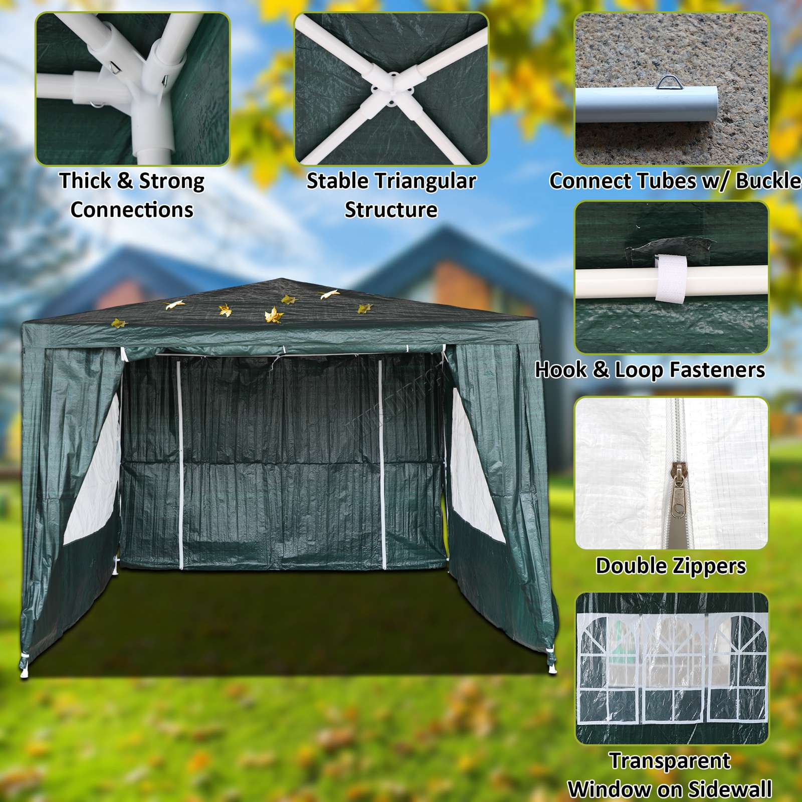 BIRCHTREE Gazebo PE 3x3m Tent With 4 Walls Canopy