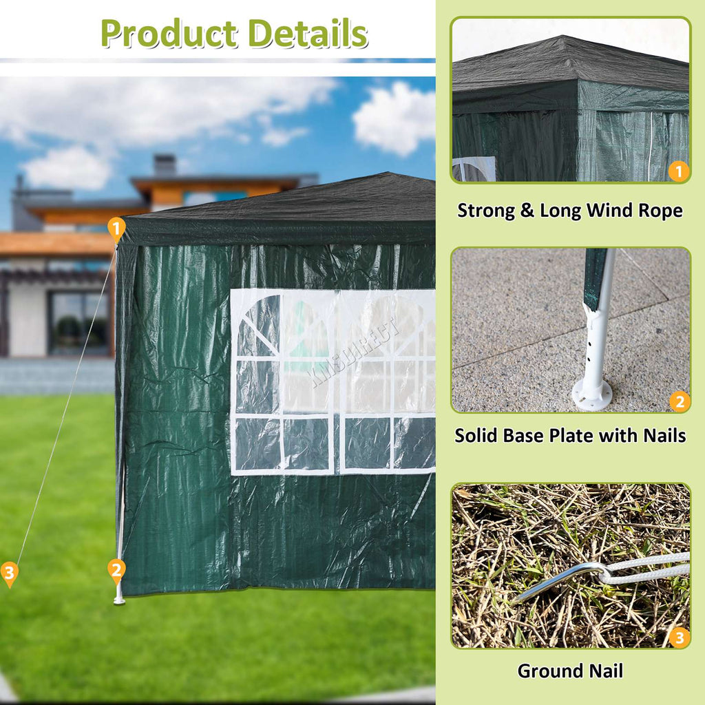BIRCHTREE Gazebo PE 3x3m Tent With 4 Walls Canopy