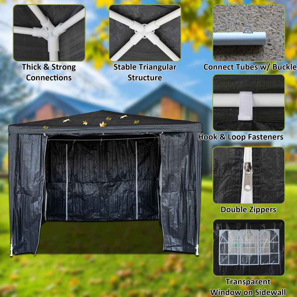 BIRCHTREE Gazebo PE 3x3m Tent With 4 Walls Canopy
