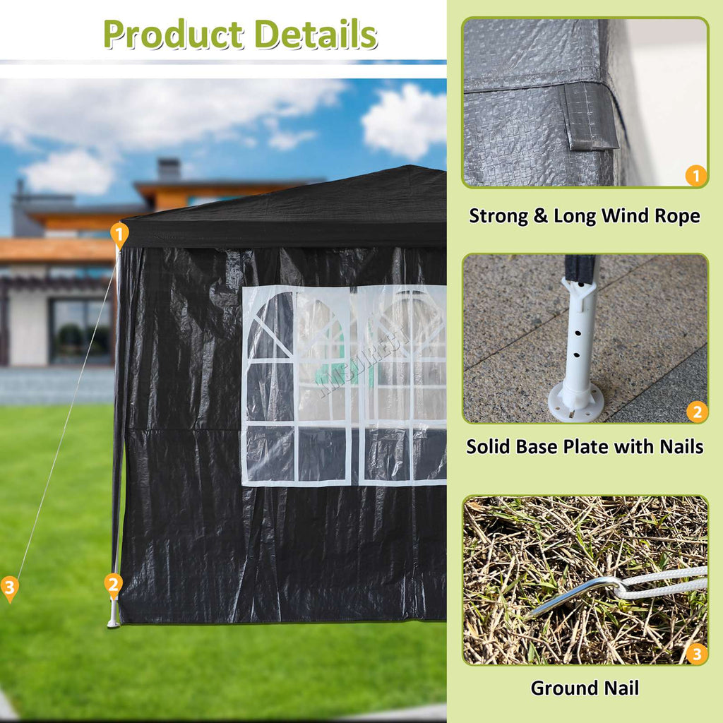 BIRCHTREE Gazebo PE 3x3m Tent With 4 Walls Canopy