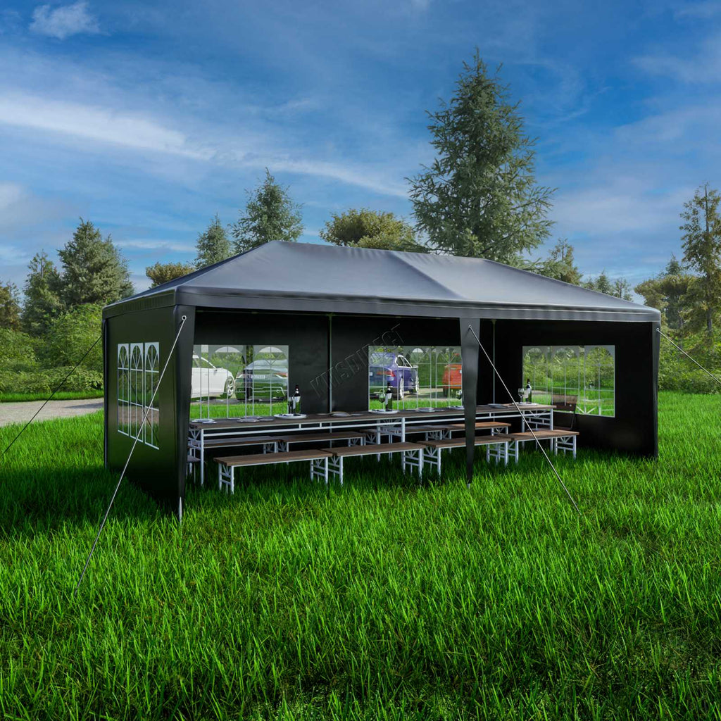 BIRCHTREE Gazebo PE 3x6m Tent With 6 Walls Canopy