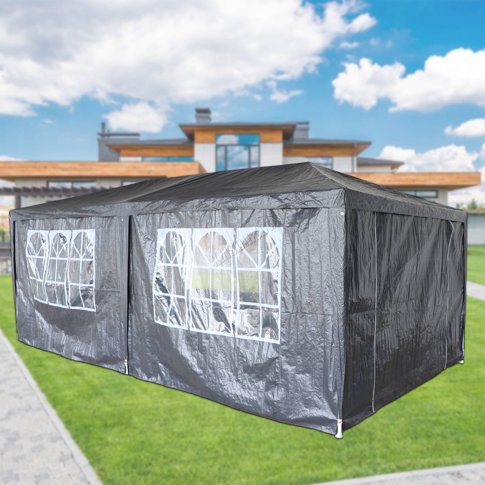BIRCHTREE Gazebo PE 3x6m Tent With 6 Walls Canopy
