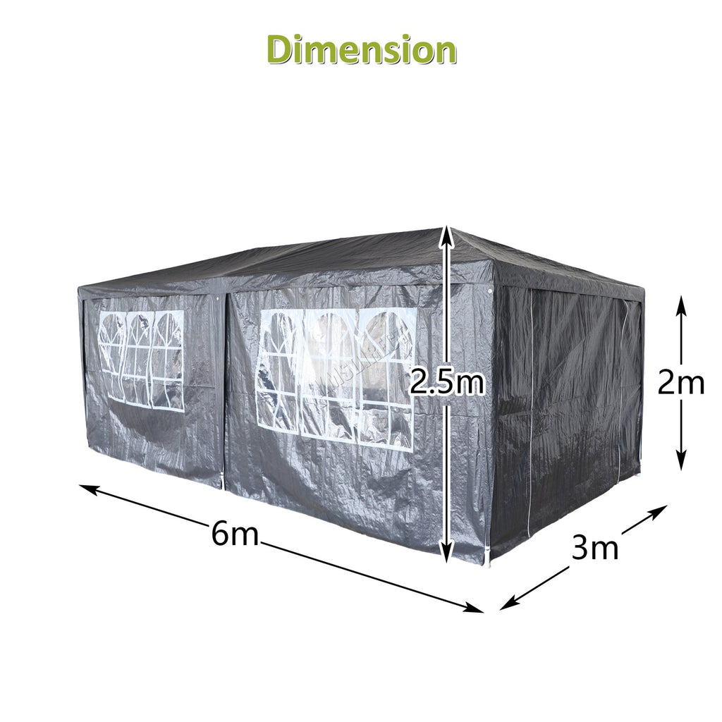 BIRCHTREE Gazebo PE 3x6m Tent With 6 Walls Canopy