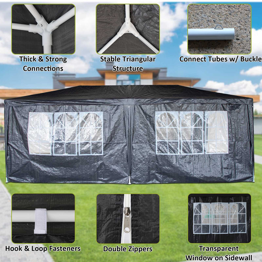 BIRCHTREE Gazebo PE 3x6m Tent With 6 Walls Canopy