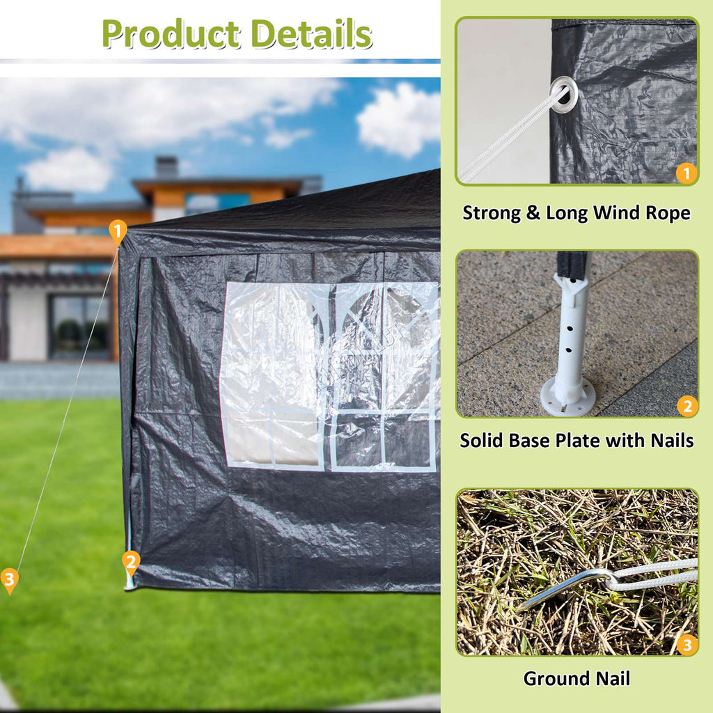 BIRCHTREE Gazebo PE 3x6m Tent With 6 Walls Canopy