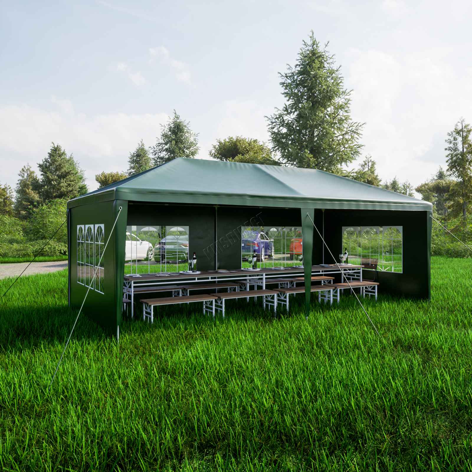 BIRCHTREE Gazebo PE 3x6m Tent With 6 Walls Canopy